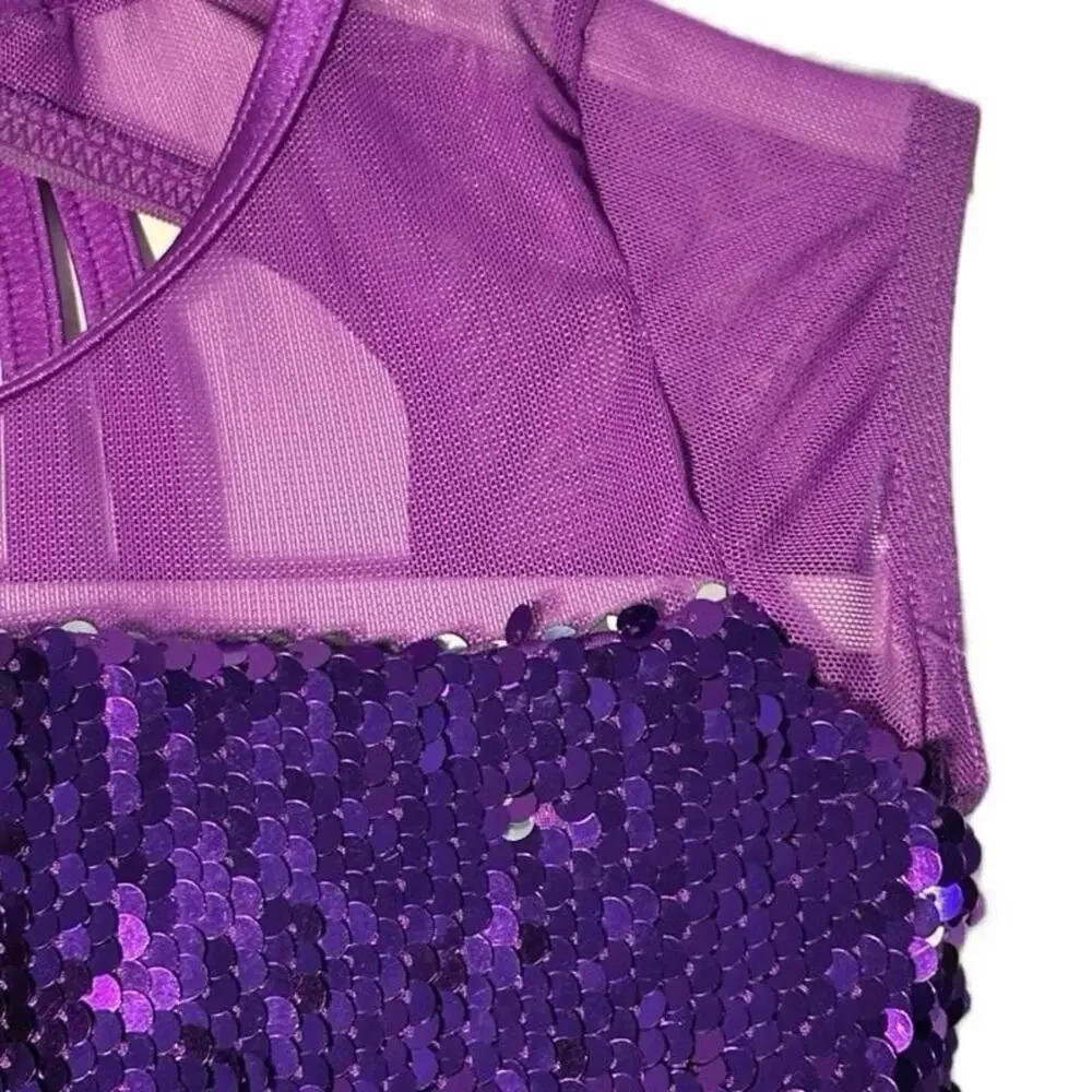 Weissman Purple Sequin Kids tiered dance dress Costume with small flaw Size IC
